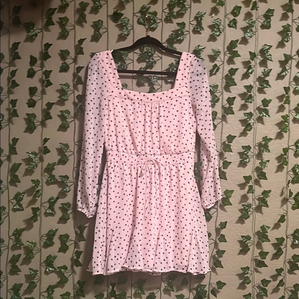 Francesca's Collections Pink Polka Dot Long Sleeve Dress